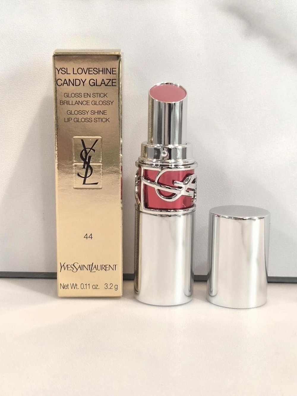 YSL Candy Glaze Lip Gloss Stick Double Care Balm 44 Nude Lavalliere - NEW IN BOX